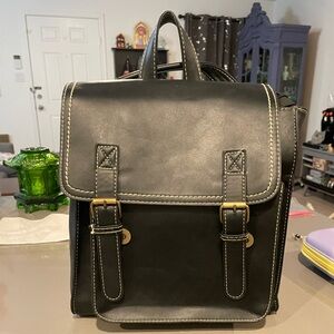 Women's Black Faux Leather Backpack Ladies Convertible Shoulder Bag.